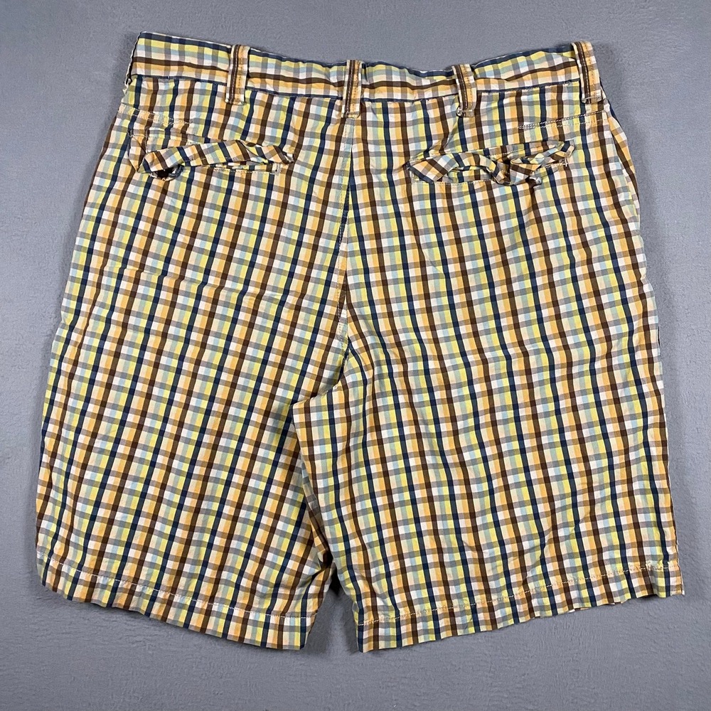 Vintage Old Navy Mens 36 Plaid Shorts Multicolor‎ Gingham Yellow Blue Cotton - Picture 2 of 11